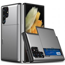 Samsung Galaxy S22 Ultra Skal Hybrid Med Kortfack Grå