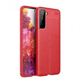 Samsung Galaxy S21 - Litchi Textur Skal - Röd
