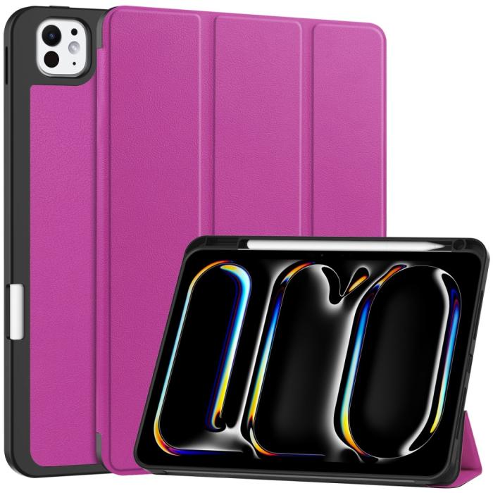 Bild 1, iPad Pro 11 2024 Fodral Tri-Fold Pennhållare Lila