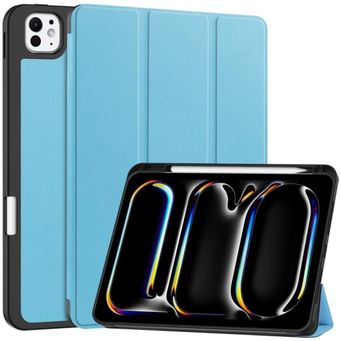 Bild 1, iPad Pro 11 2024 Fodral Tri-Fold Pennhållare Blå