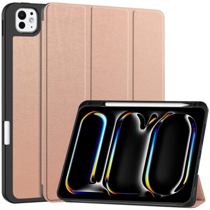 Bild 1, iPad Pro 11 2024 Fodral Tri-Fold Pennhållare Roséguld