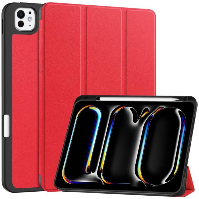 Bild 1, iPad Pro 11 2024 Fodral Tri-Fold Pennhållare Röd