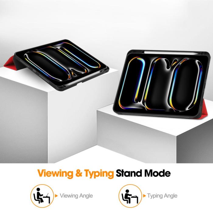 Bild 4, iPad Pro 11 2024 Fodral Tri-Fold Pennhållare Röd