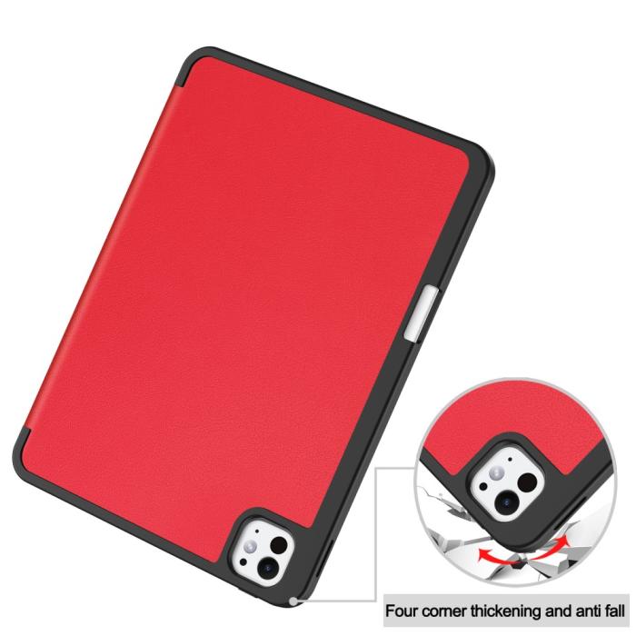 Bild 6, iPad Pro 11 2024 Fodral Tri-Fold Pennhållare Röd
