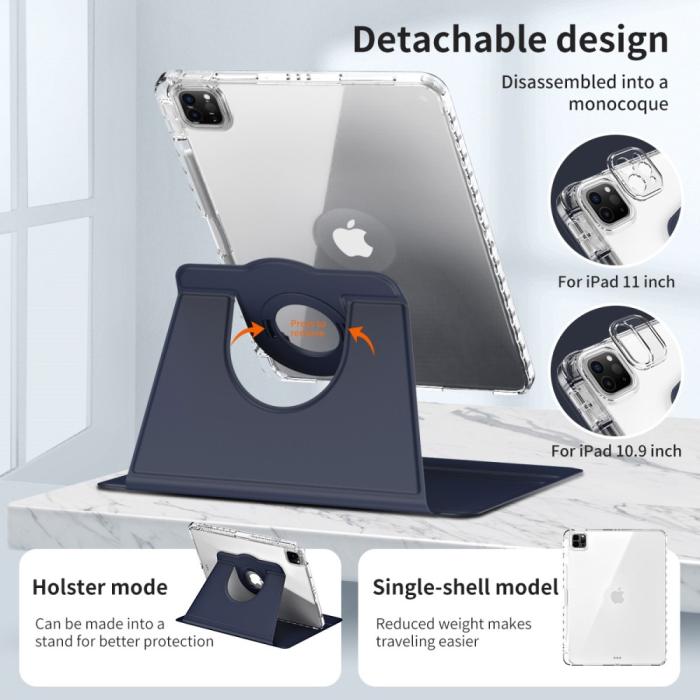Bild 5, iPad Pro 11 2024 Fodral Hybrid Rotation Pennhållare Mörk Blå