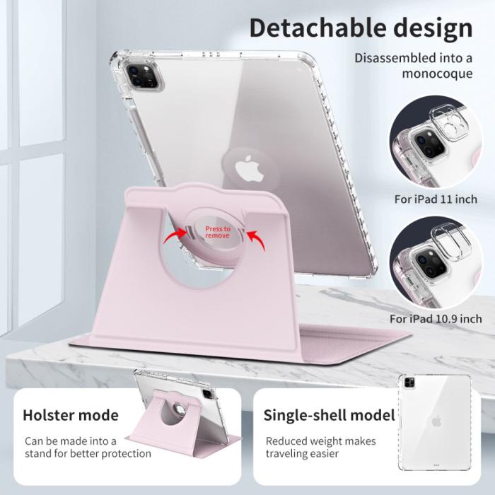 Bild 5, iPad Pro 11 2024 Fodral Hybrid Rotation Pennhållare Rosa