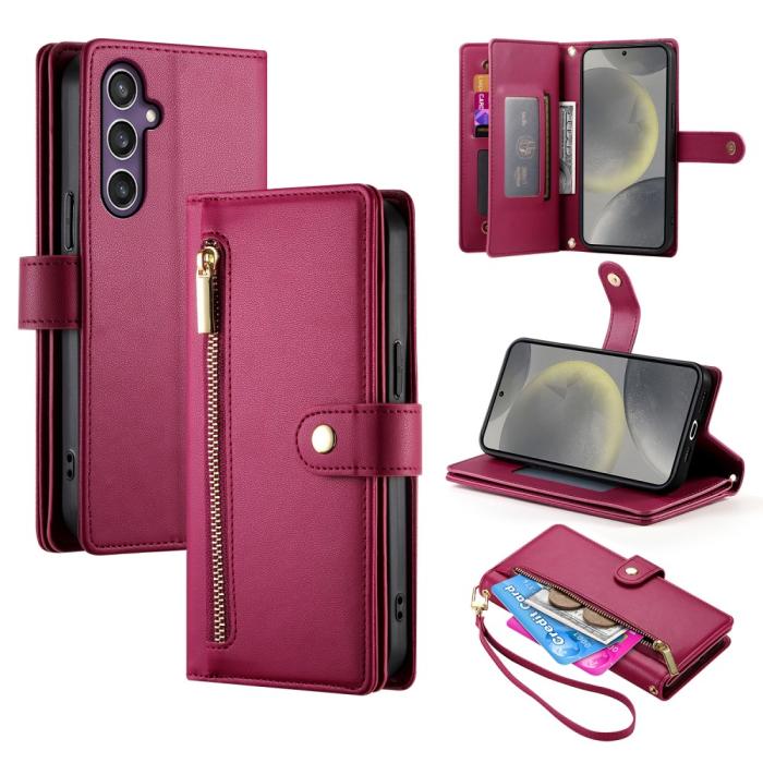 Bild 1, Samsung Galaxy S25 Fodral Multifunktionell Läder Röd
