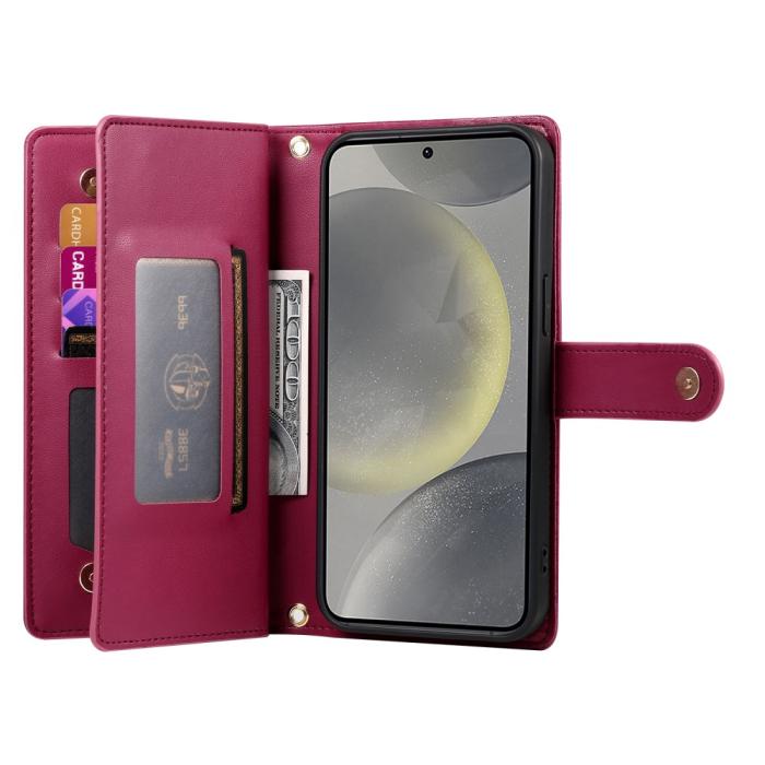 Bild 2, Samsung Galaxy S25 Fodral Multifunktionell Läder Röd