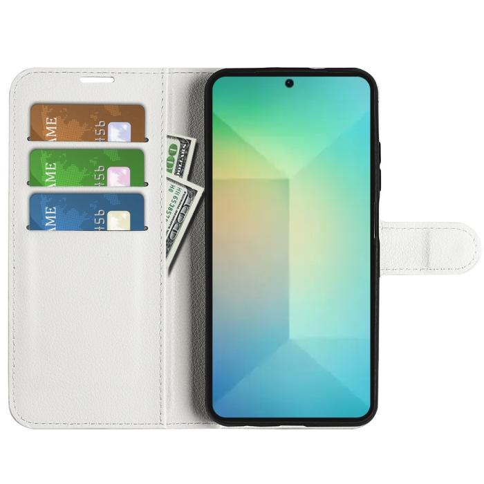 Bild 2, Samsung Galaxy S25 Fodral Litchi Läder Vit