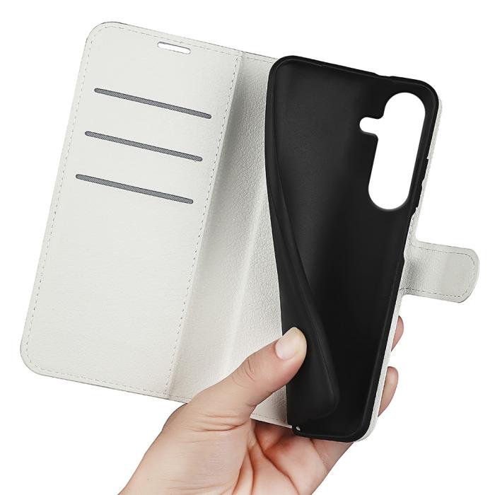 Bild 4, Samsung Galaxy S25 Fodral Litchi Läder Vit