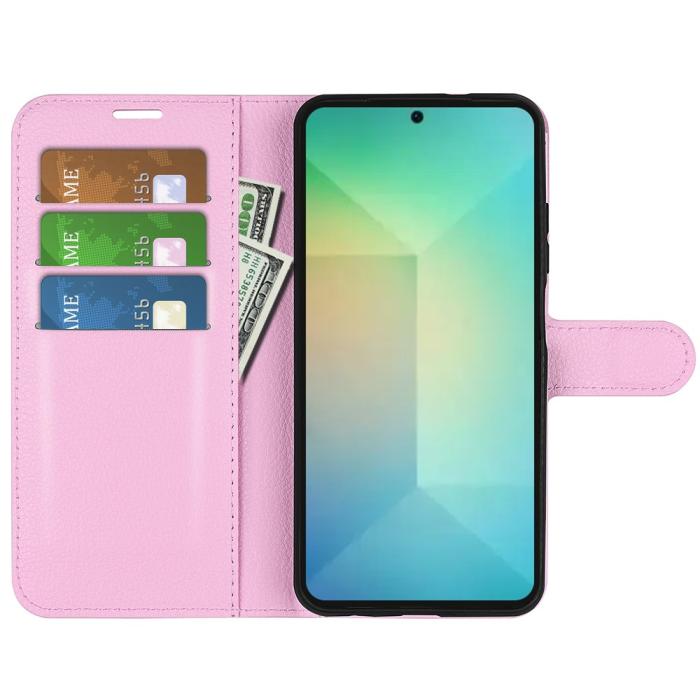 Bild 2, Samsung Galaxy S25 Fodral Litchi Läder Ljus Rosa