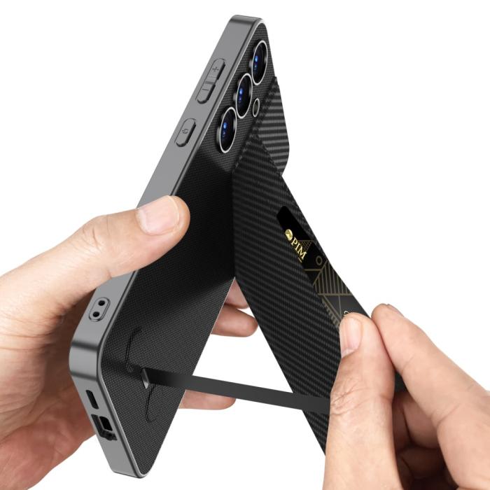 Bild 2, GKK Galaxy S25 Skal Kickstand Med Korthållare Kolfiber Textur