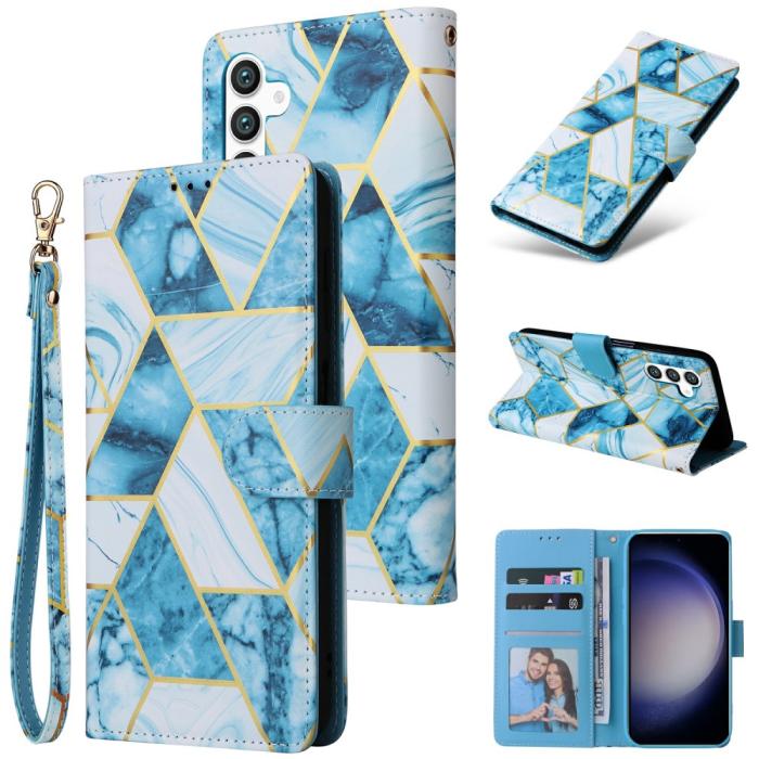 Bild 6, Samsung Galaxy S25 Fodral Läder Marmor Blå