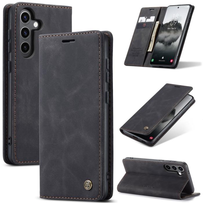 Bild 1, CASEME Galaxy S25 Fodral Flip Retro Läder Svart