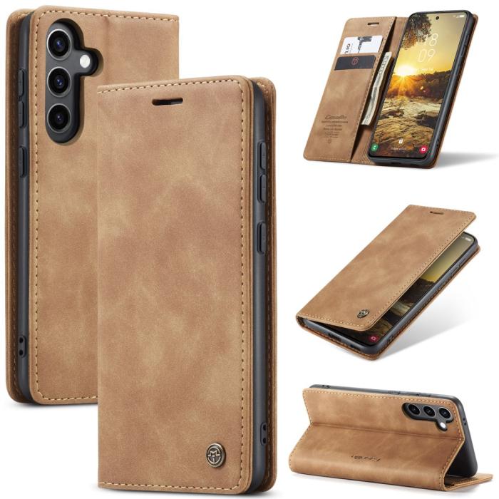 Bild 1, CASEME Galaxy S25 Fodral Flip Retro Läder Brun