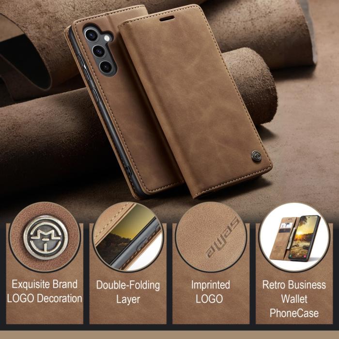 Bild 5, CASEME Galaxy S25 Fodral Flip Retro Läder Brun