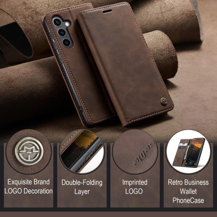 Bild 5, CASEME Galaxy S25 Fodral Flip Retro Läder Mörk Brun