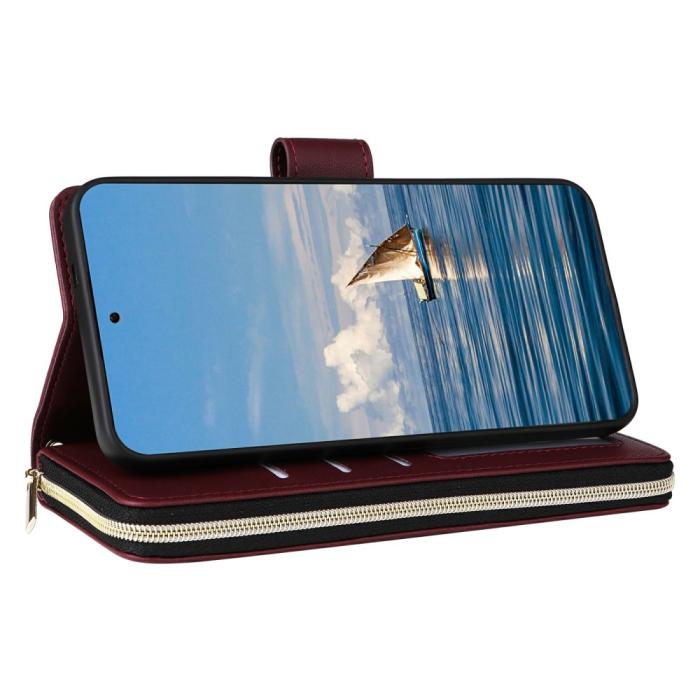 Bild 4, Samsung Galaxy S25 Fodral Rhombus Läder Vinröd