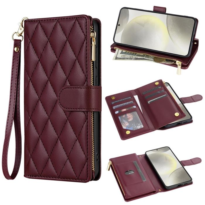 Bild 1, Samsung Galaxy S25 Fodral Läder Rhombus Vinröd