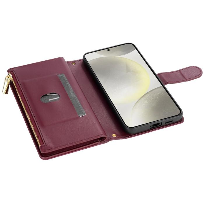 Bild 4, Samsung Galaxy S25 Fodral Läder Rhombus Vinröd