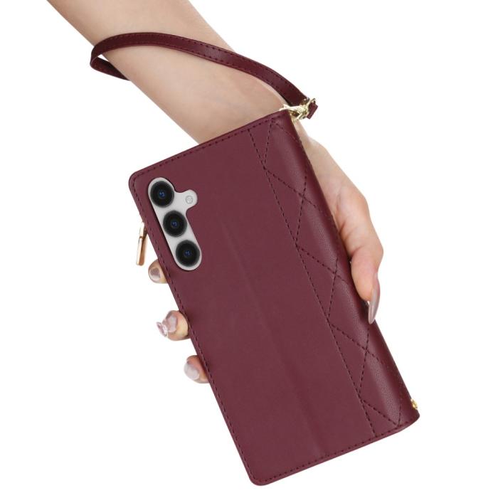 Bild 5, Samsung Galaxy S25 Fodral Läder Rhombus Vinröd