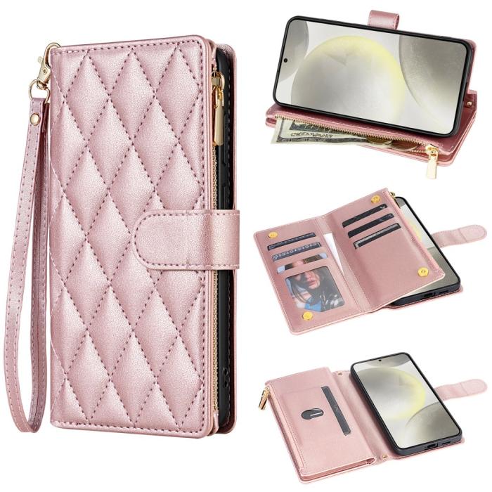 Bild 1, Samsung Galaxy S25 Fodral Läder Rhombus Roséguld