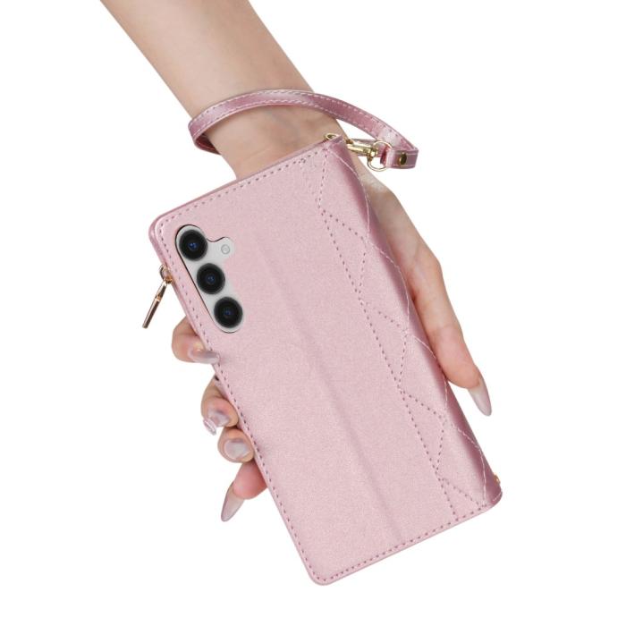 Bild 5, Samsung Galaxy S25 Fodral Läder Rhombus Roséguld