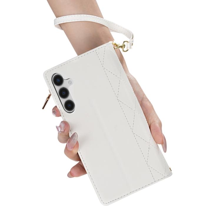 Bild 5, Samsung Galaxy S25 Fodral Läder Rhombus Vit