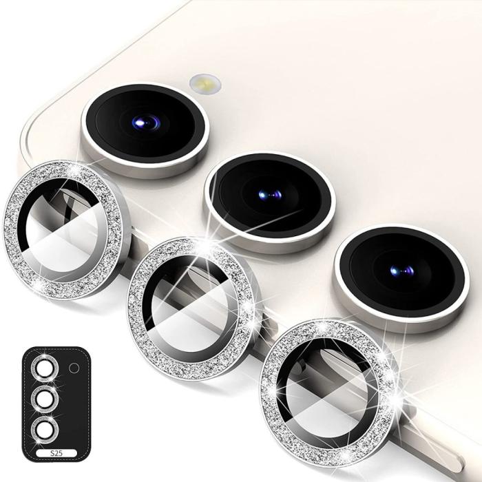 Bild 1, ENKAY Samsung Galaxy S25 Linsskydd Glitter Silver