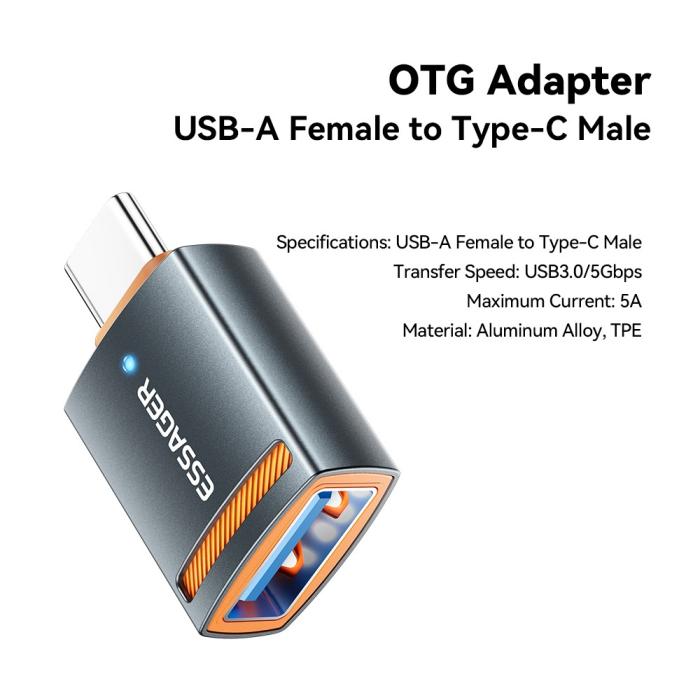 Bild 2, ESSAGER USB-C Till USB-A Adapter Grå