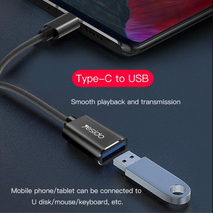 Bild 2, YESIDO USB-C Hane - USB-A Hona Adapter Kabel Svart