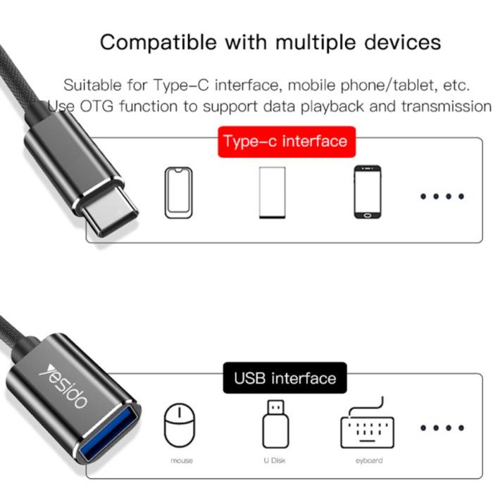 Bild 5, YESIDO USB-C Hane - USB-A Hona Adapter Kabel Svart