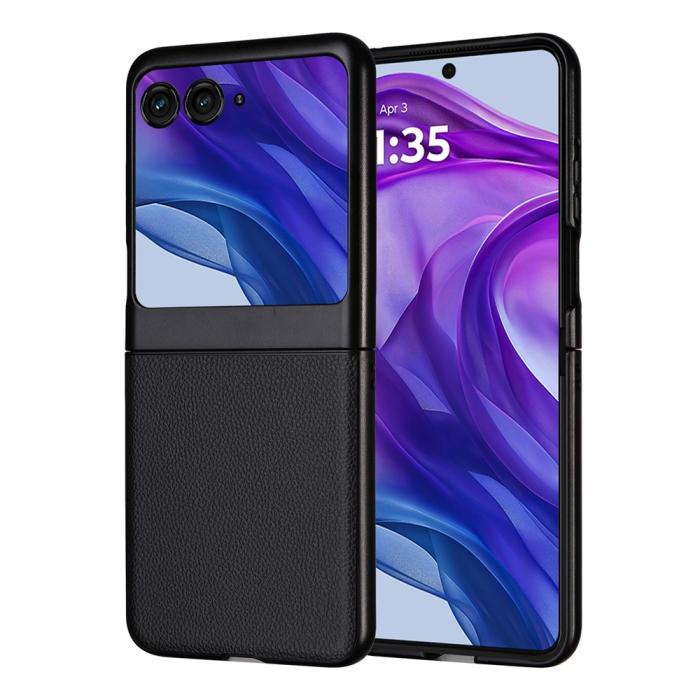 Bild 2, Motorola Razr 50 5G Skal Litchi Textur Svart