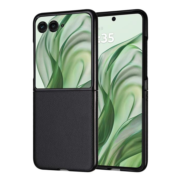Bild 2, Motorola Razr 50 Ultra 5G Skal Litchi Textur Svart