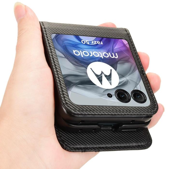 Bild 5, Motorola Razr 50 5G Skal Med Kortfack Läder Svart
