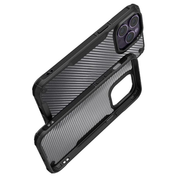 Bild 2, iPhone 16 Pro Max Skal Kolfiber Textur Transparent / Svart