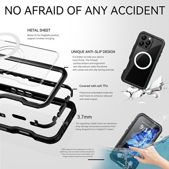 Bild 3, REDPEPPER iPhone 16 Pro Max Skal MagSafe Vattentät IP68 Svart