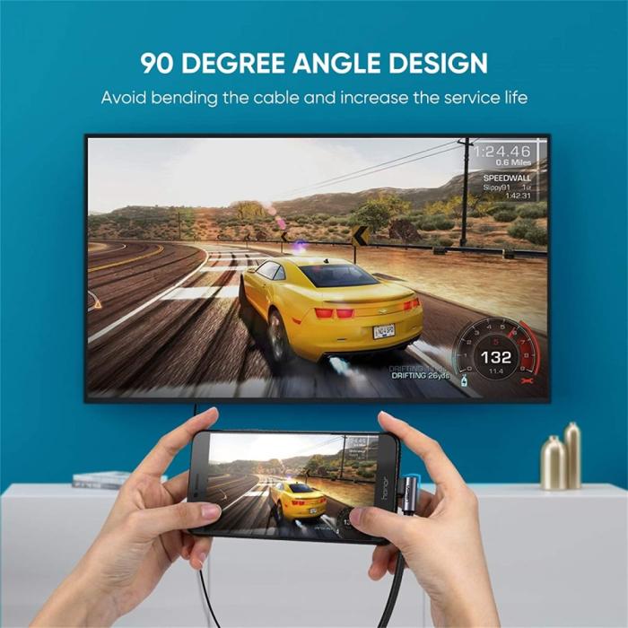 Bild 2, UGREEN 1.5m 4K 60Hz USB-C - HDMI Kabel Elbow Svart