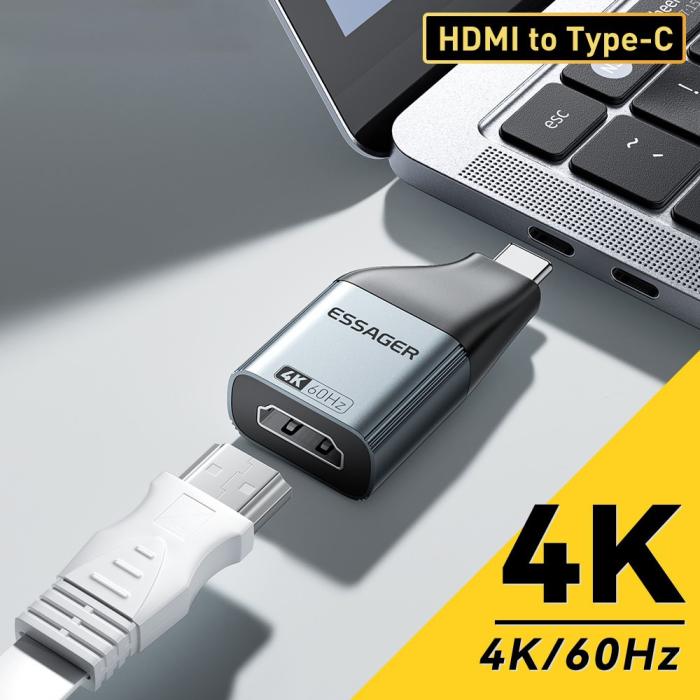 Bild 2, ESSAGER 4K 60Hz HDMI Hona Till USB-C Hane Adapter Grå
