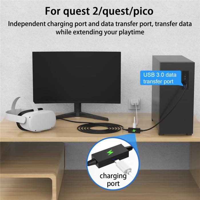 Bild 4, AMVR 5m Link Kabel Med Laddningsport USB-C Svart