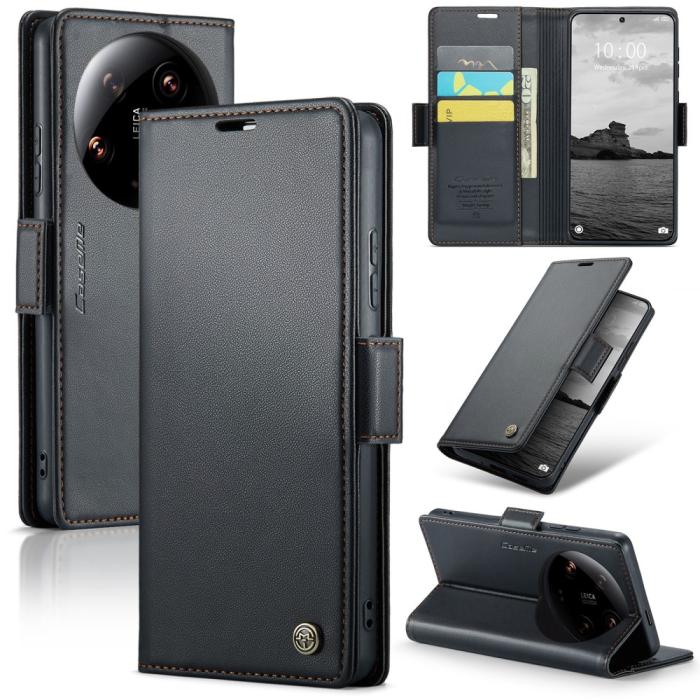 Bild 1, CASEME Xiaomi 14 Ultra Fodral Läder RFID Svart