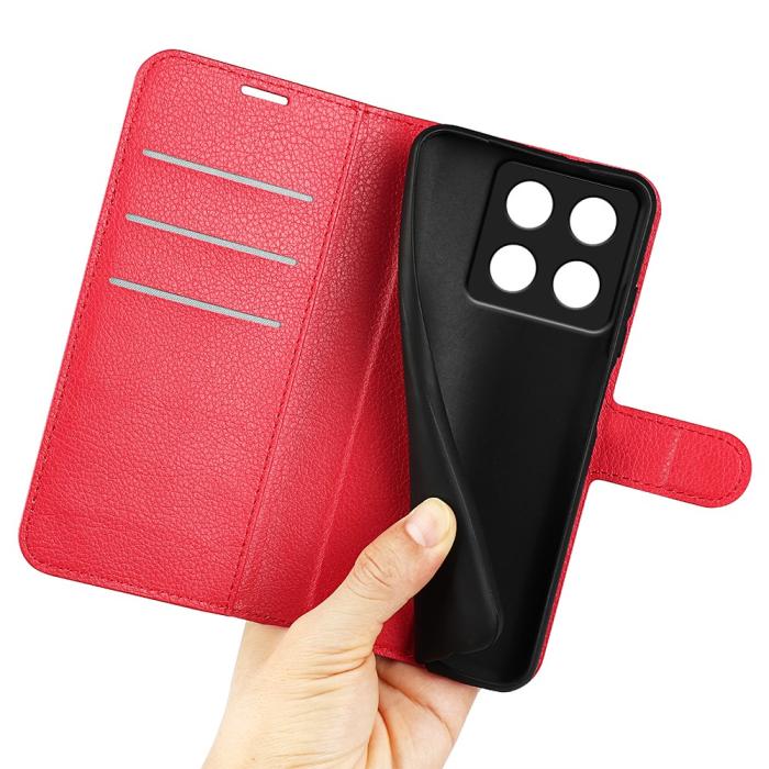 Bild 4, Xiaomi 14T Pro Fodral Litchi Läder Röd