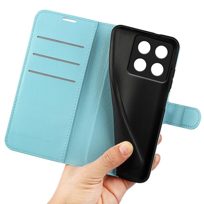 Bild 4, Xiaomi 14T Pro Fodral Litchi Läder Blå