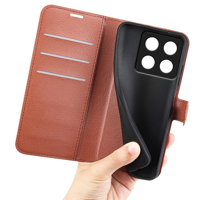 Bild 4, Xiaomi 14T Pro Fodral Litchi Läder Brun