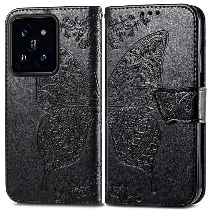 Bild 1, Xiaomi 14T Fodral Med Fjäril Tryck Svart