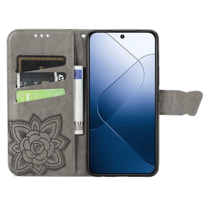Bild 2, Xiaomi 14T Fodral Med Fjäril Tryck Grå