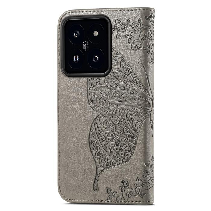 Bild 4, Xiaomi 14T Fodral Med Fjäril Tryck Grå