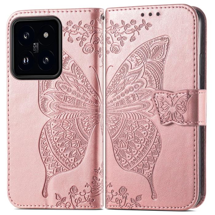 Bild 1, Xiaomi 14T Fodral Med Fjäril Tryck Roséguld