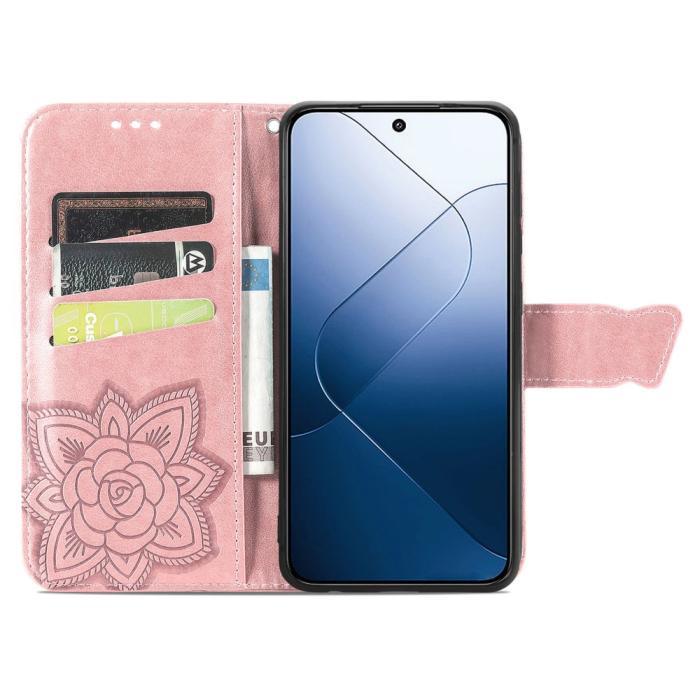 Bild 2, Xiaomi 14T Fodral Med Fjäril Tryck Roséguld