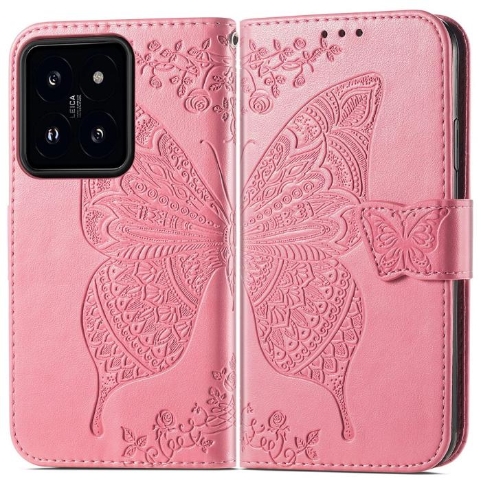 Bild 1, Xiaomi 14T Fodral Med Fjäril Tryck Rosa